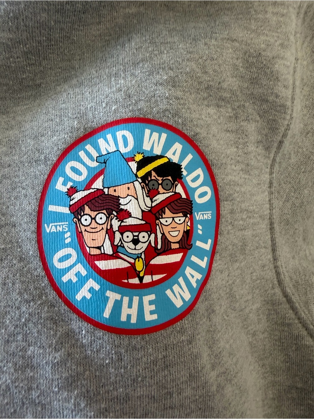 Vans Grey Sweatshirt with Blue and Red 'I Found Waldo' Graphic